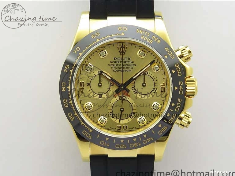 0412 Daytona 116518 Noob 1:1 Best Edition YG Plated 904L SS Case Goid Diamonds Dial on Black Rubber Strap SA4130 V4 (Free Extra Strap) Versatile 2587